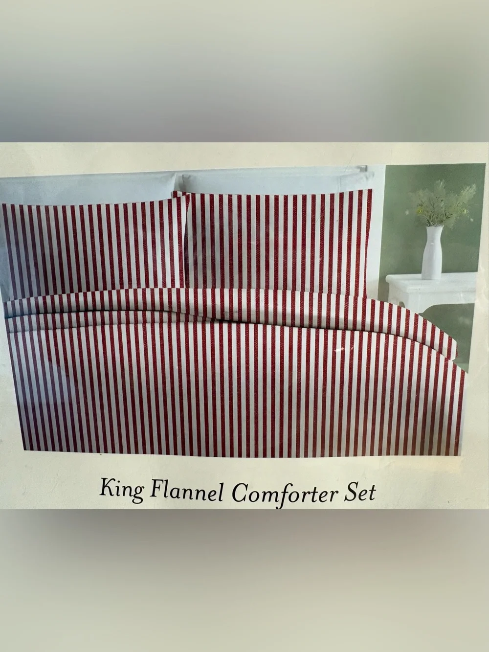 NEW Laura Ashley Red and White Striped King Flannel Comforter